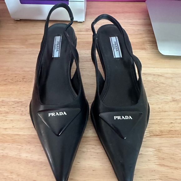 Prada Shoes - Prada Black Pointed Slingback Heels-Flawless